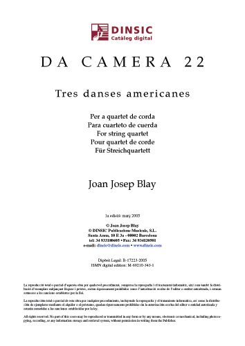 Da Camera 22: Tres danzas americanas para cuarteto de cuerda